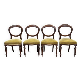 Set of 4 Victorian English chairs, 19th century, in mahogany
