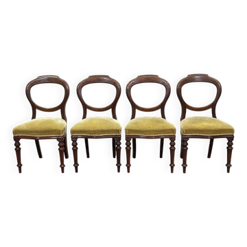 Suite de 4 chaises anglaises Victoriennes 19ème en Acajou