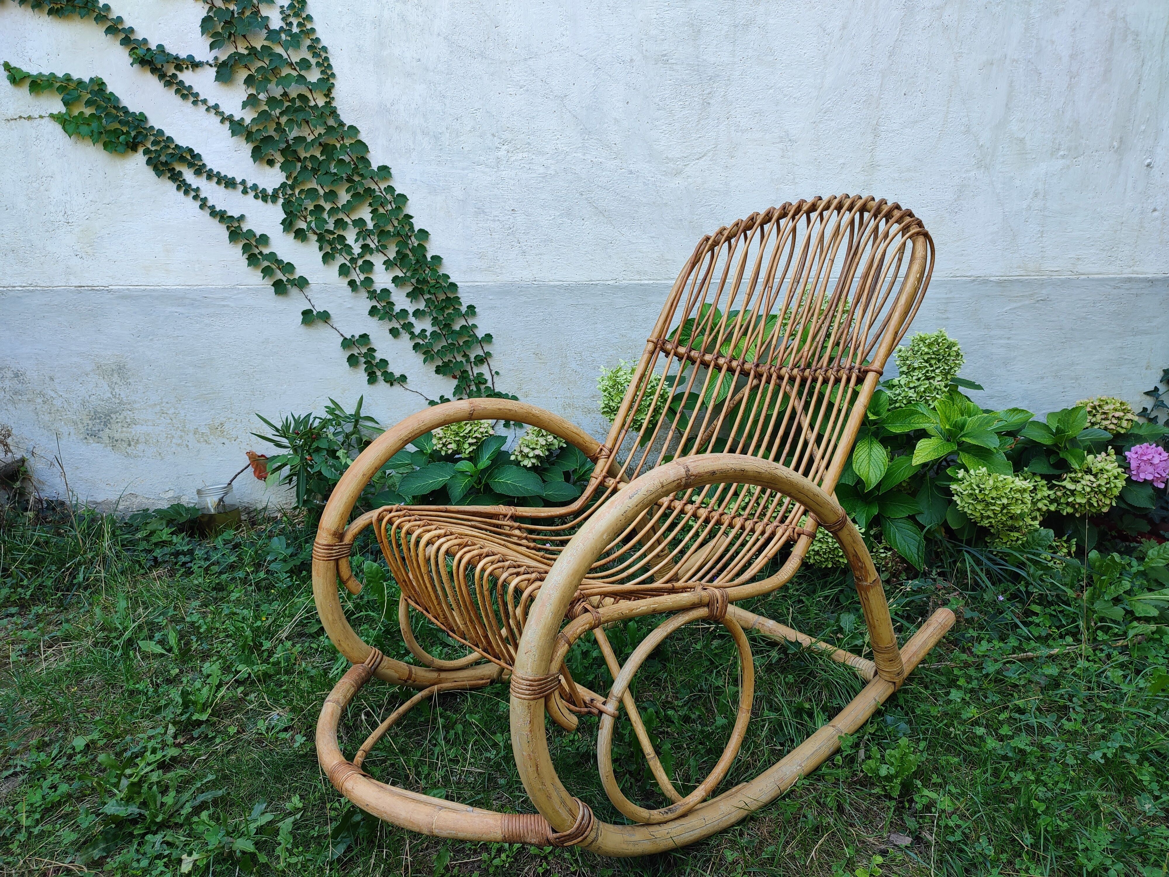 Rocking chair vintage rattan Rohé Noordwolde