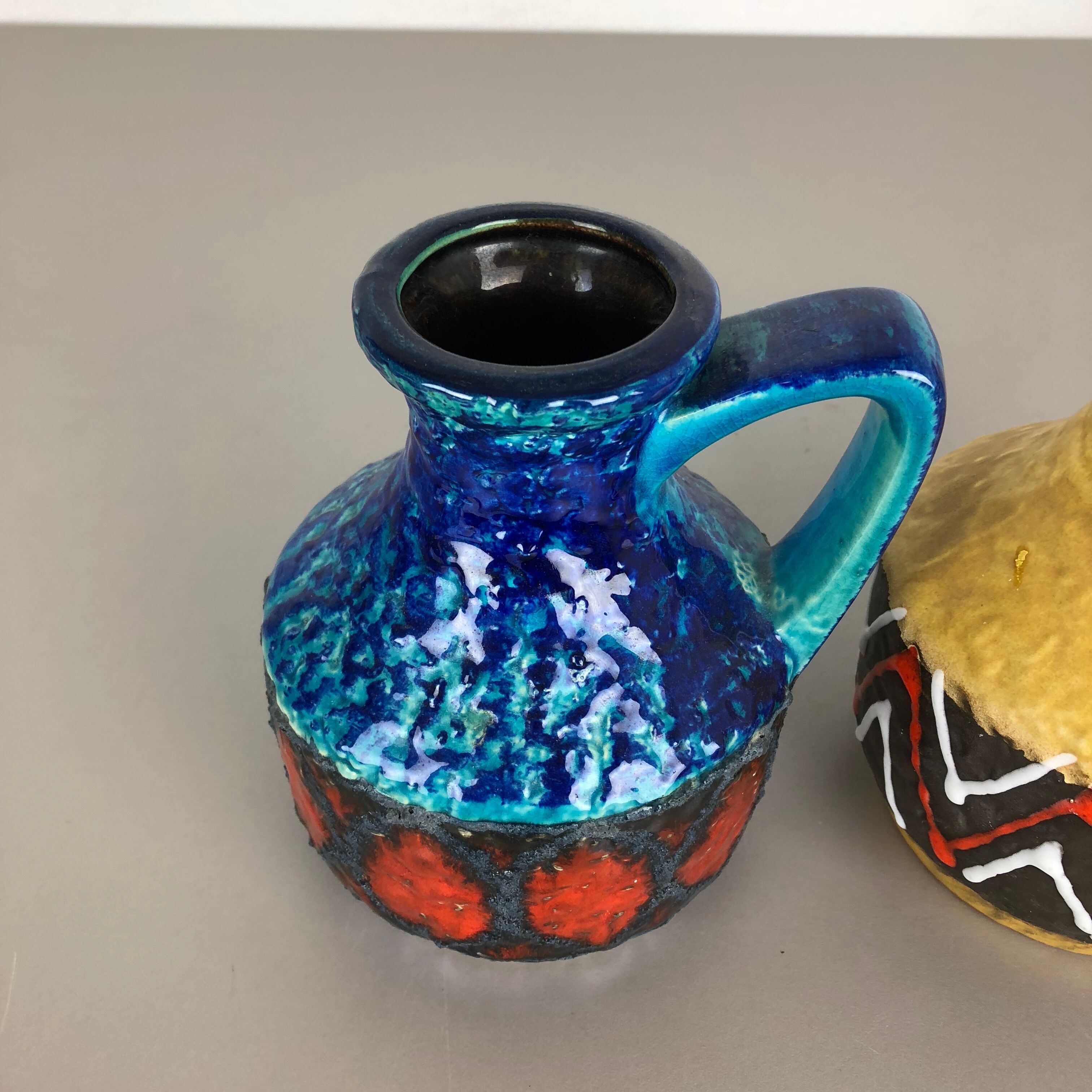 Set of 2 Multi-Color Fat Lava Op Art Pottery Vase "215-17" Bay Ceramics, Germany