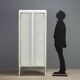 Antique enamelled iron and glass display cabinet, Italy, 20th century