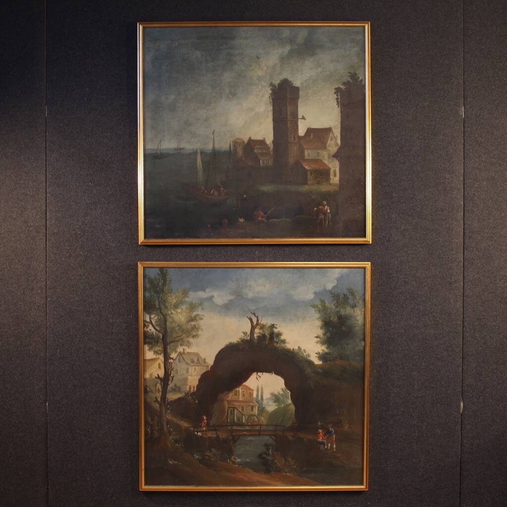 Antique French landscape painting from the 18th century