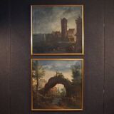 Antique French landscape painting from the 18th century