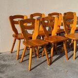 Set of 8 designer pine chairs in the style of Les Arcs Charlotte Perriand from the 70s