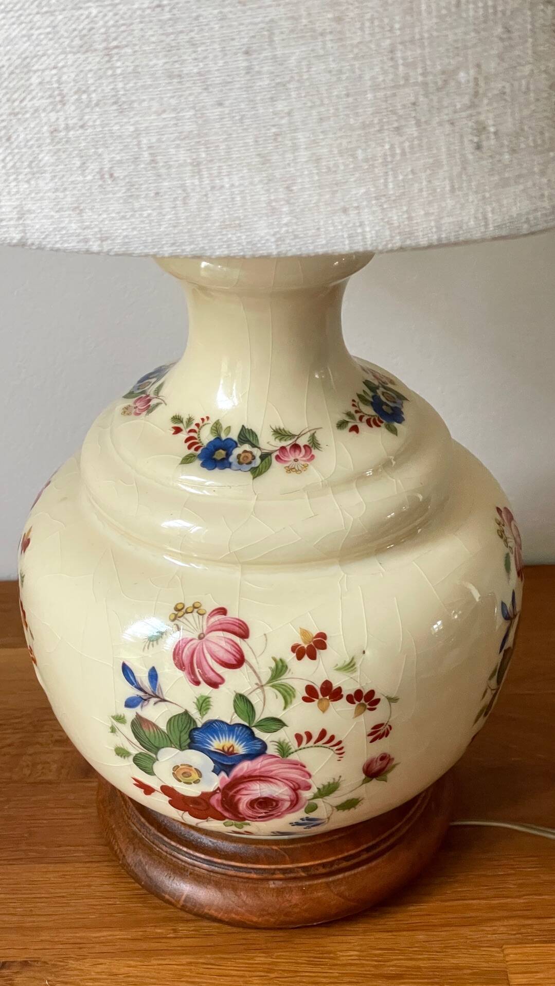 VINTAGE Ceramic Lamp with Wooden Base
