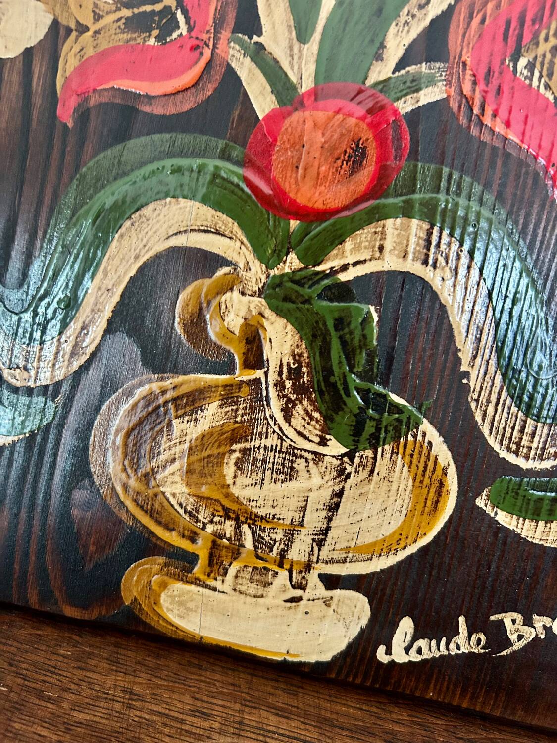 Wood painting signed, origin Alsace.