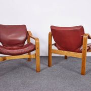 Vintage, Leather and Plywood Andy Armchairs by Janos Bodnar, Hungary, 1977, Set of 2