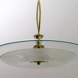 Attributed to Luigi Brusotti Mid-century Italian Glass and Brass Chandelier