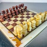 Vintage Italian genuine alabaster chess set with carved pieces, 1970s