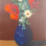 Oil on panel with bouquet of flowers