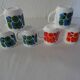 6 MUGS vintage flowers LOTUS 562112 Arcopal FRANCE orange blue