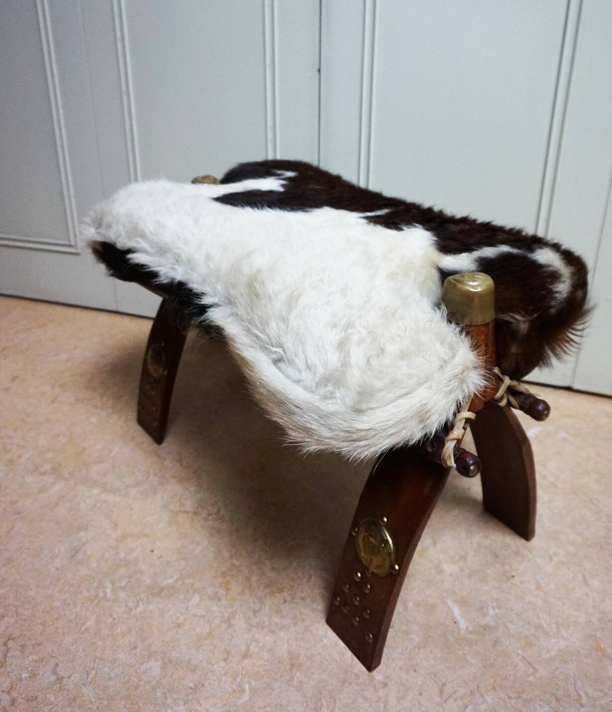 Bedouin Camel Saddle & Hide Stool Ottoman 1970s