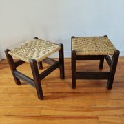 Pair of handcrafted stools from Friuli in carved wood, Italy, circa 1960.