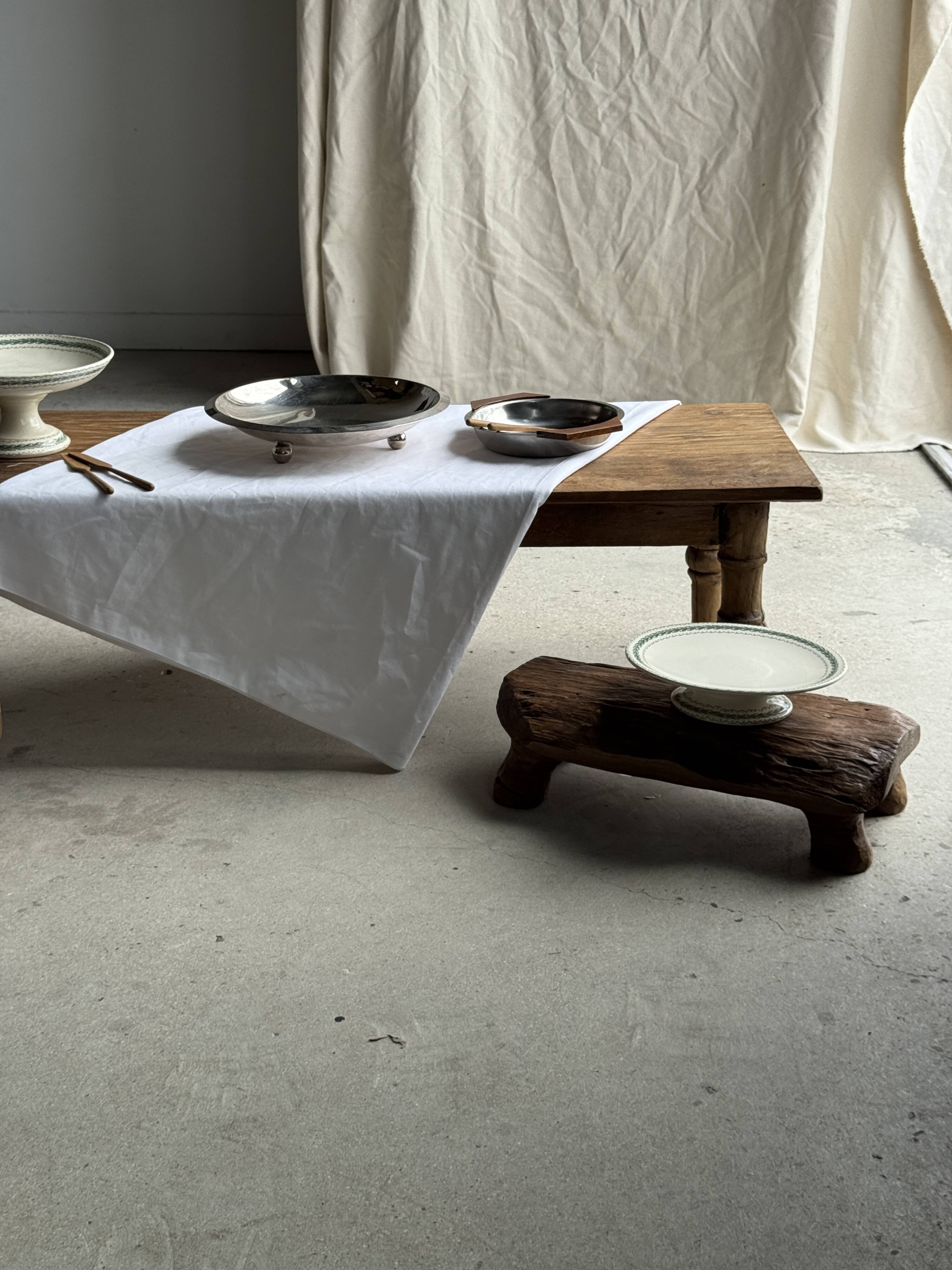 Shallow dish in stainless steel and wood H4 D20