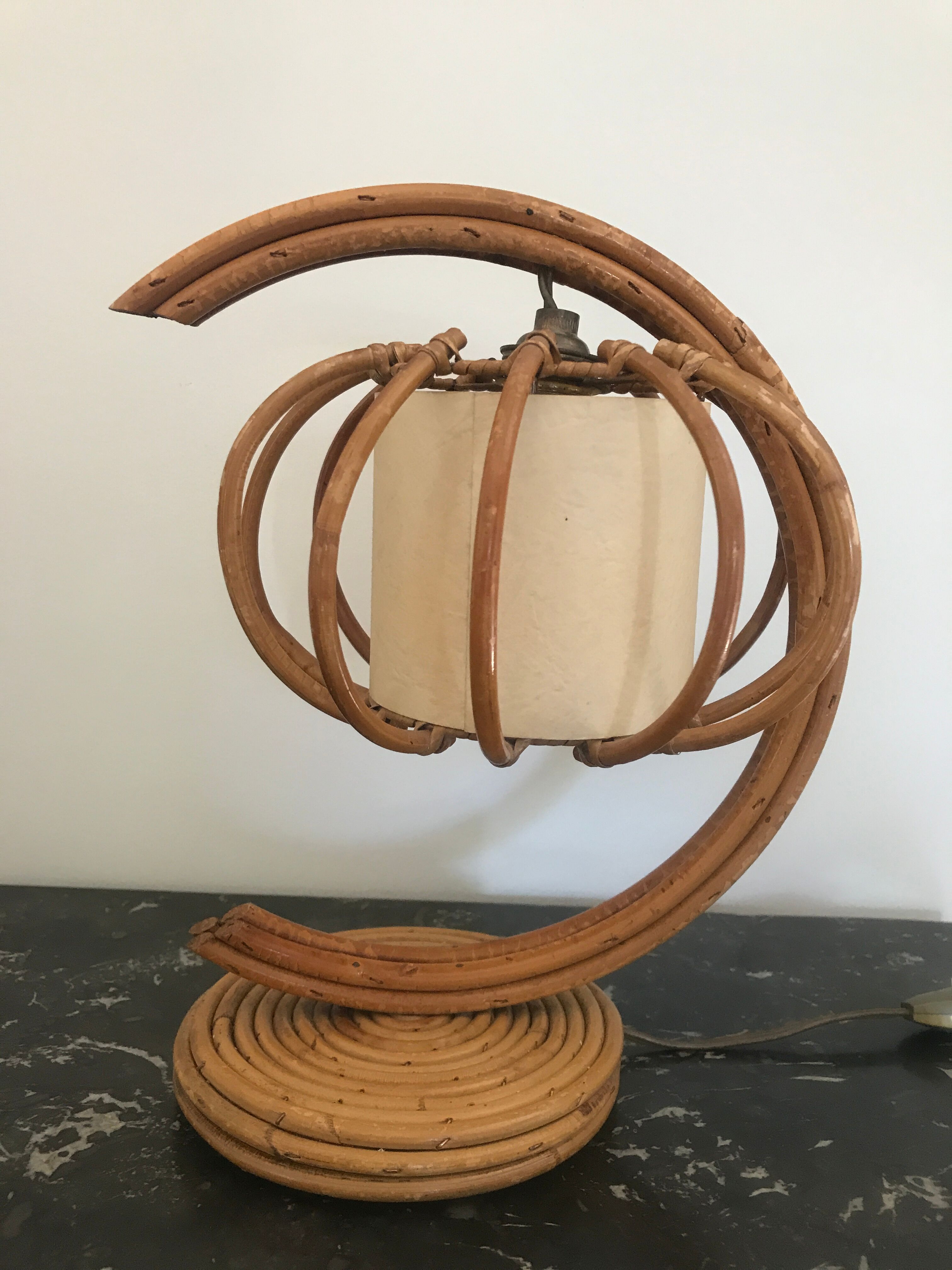 Vintage 1950 rattan bedside lamp