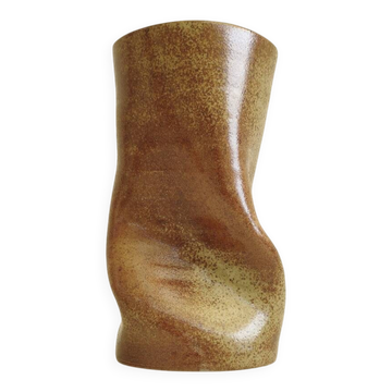 Vase Sculptural en Grès Pyrité-Design organique  1970