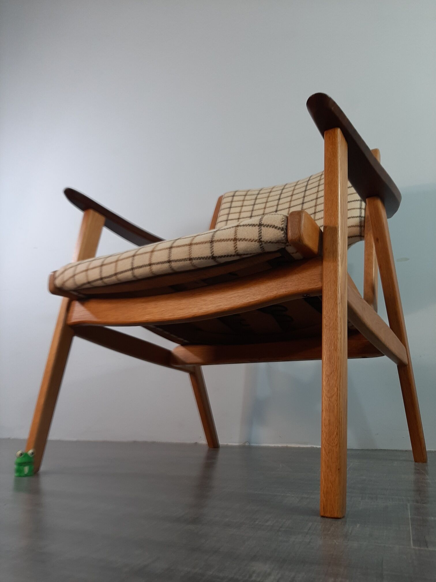 Danish Oak and Wool Chair, Mid-Century Scandinavian 1950s
