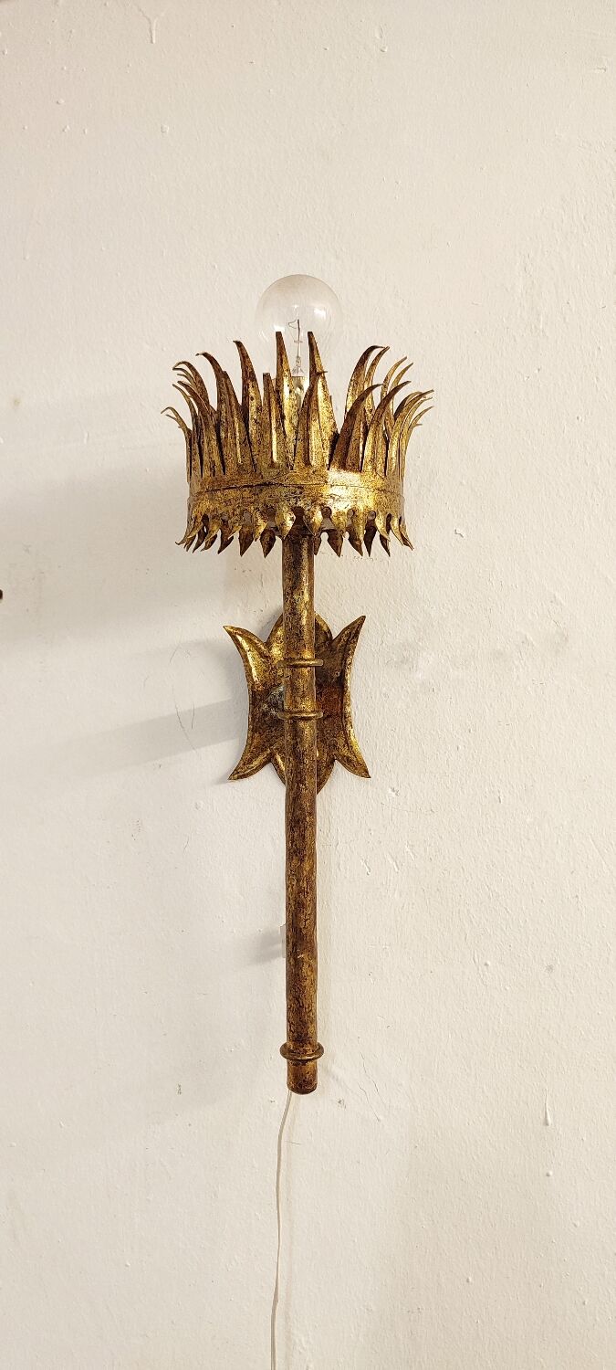 Wrought iron and gold leaf wall light. Spain, 1950s.