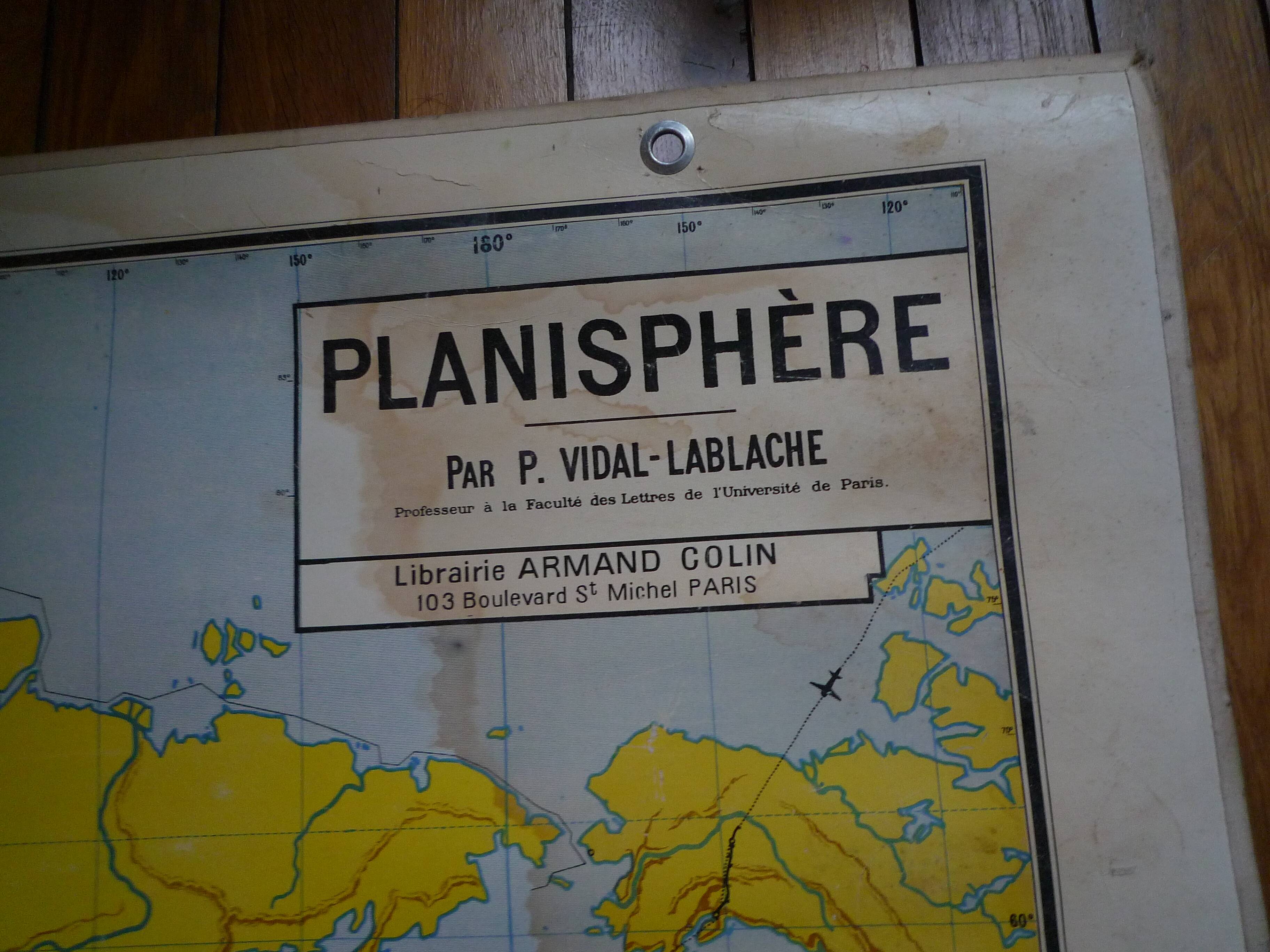 Old school map, planisphere, 50s-60s