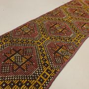 Old Turkish narrow Kilim Runner 315x51 cm, shabby chic, vintage kelim Red Black