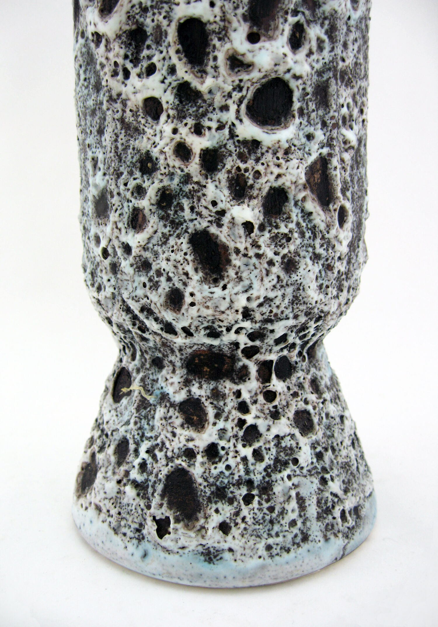 Matte ceramic vase - black and white Fat Lava décor - Annette Roux Vallauris - vintage 60s