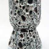 Matte ceramic vase - black and white Fat Lava décor - Annette Roux Vallauris - vintage 60s