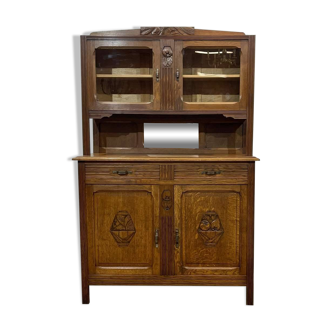 Buffet de cuisine 2 corps Art déco en chêne des années 1930