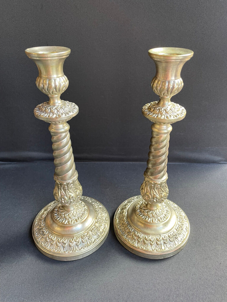 Pair of candle holders - Napoleon III - Silver metal