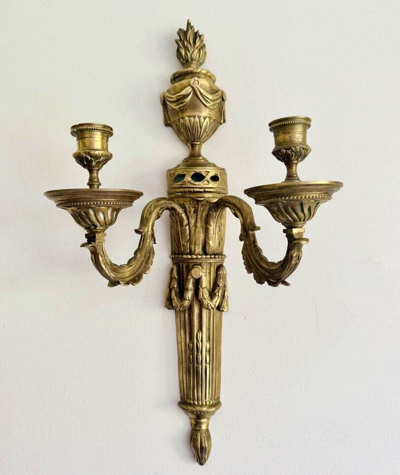 Pair of Mid-19th Century Napoleon III 2-Branch Gilt Bronze Candle Sconces