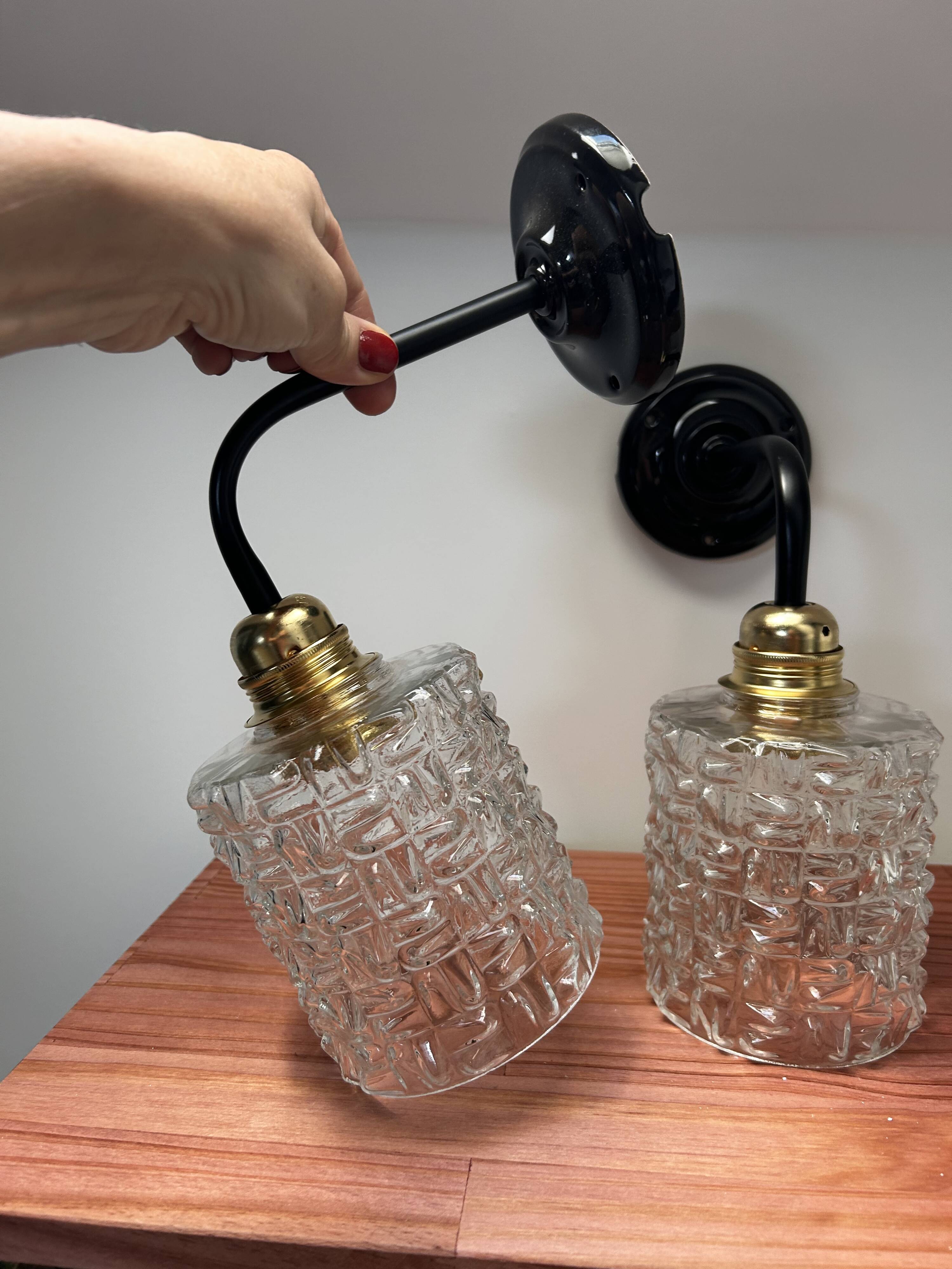 Pair of vintage glass globe wall lights