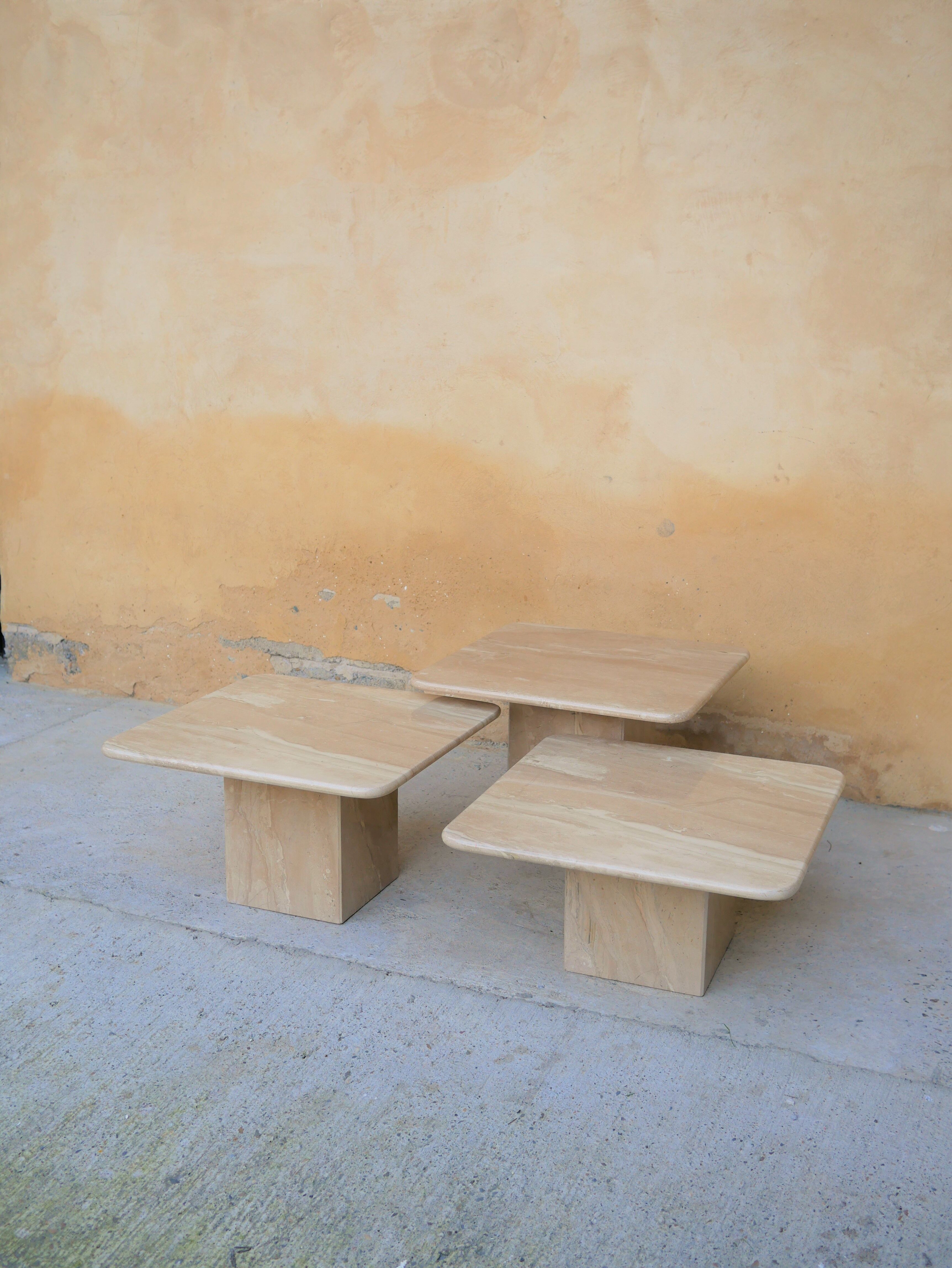 Series of 3 vintage marble coffee tables