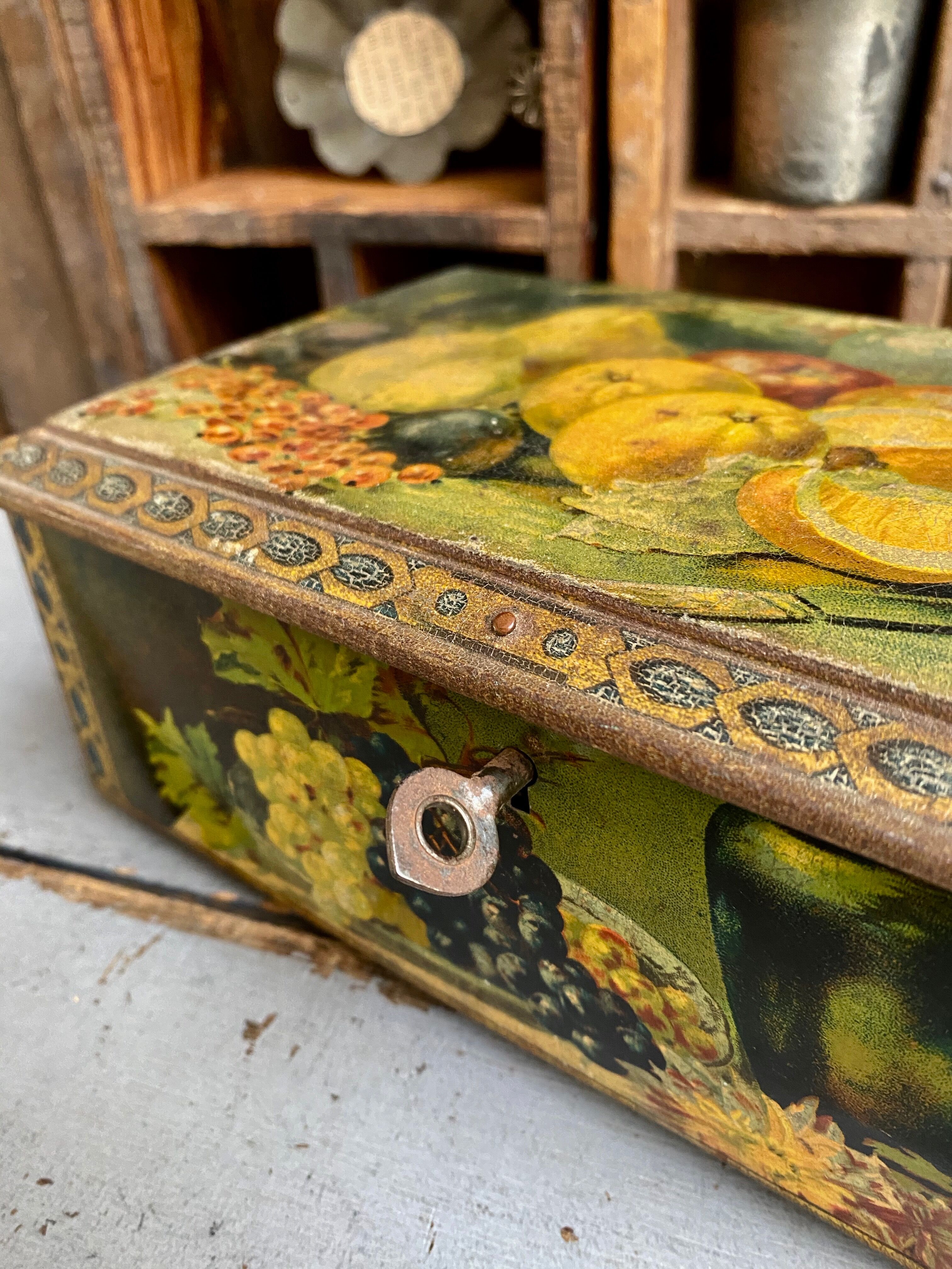 Old lithographed metal box