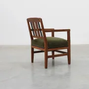 Amsterdamse School Oak Armchair with Green Velvet Seat, Netherlands, 1920s