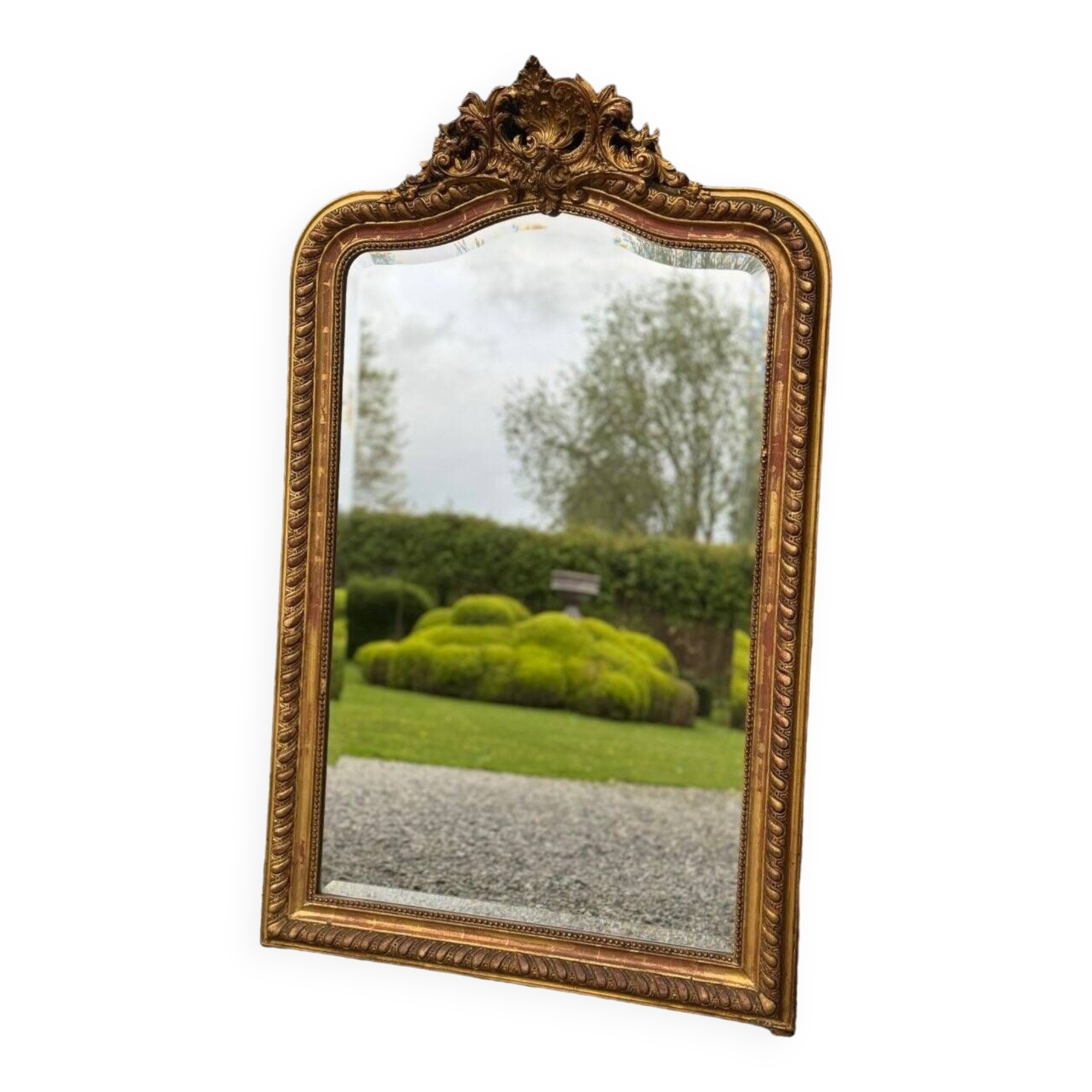 Louis XV Style Mirror In Stuccoed And Gilded Wood Circa 1880, Beveled Glass