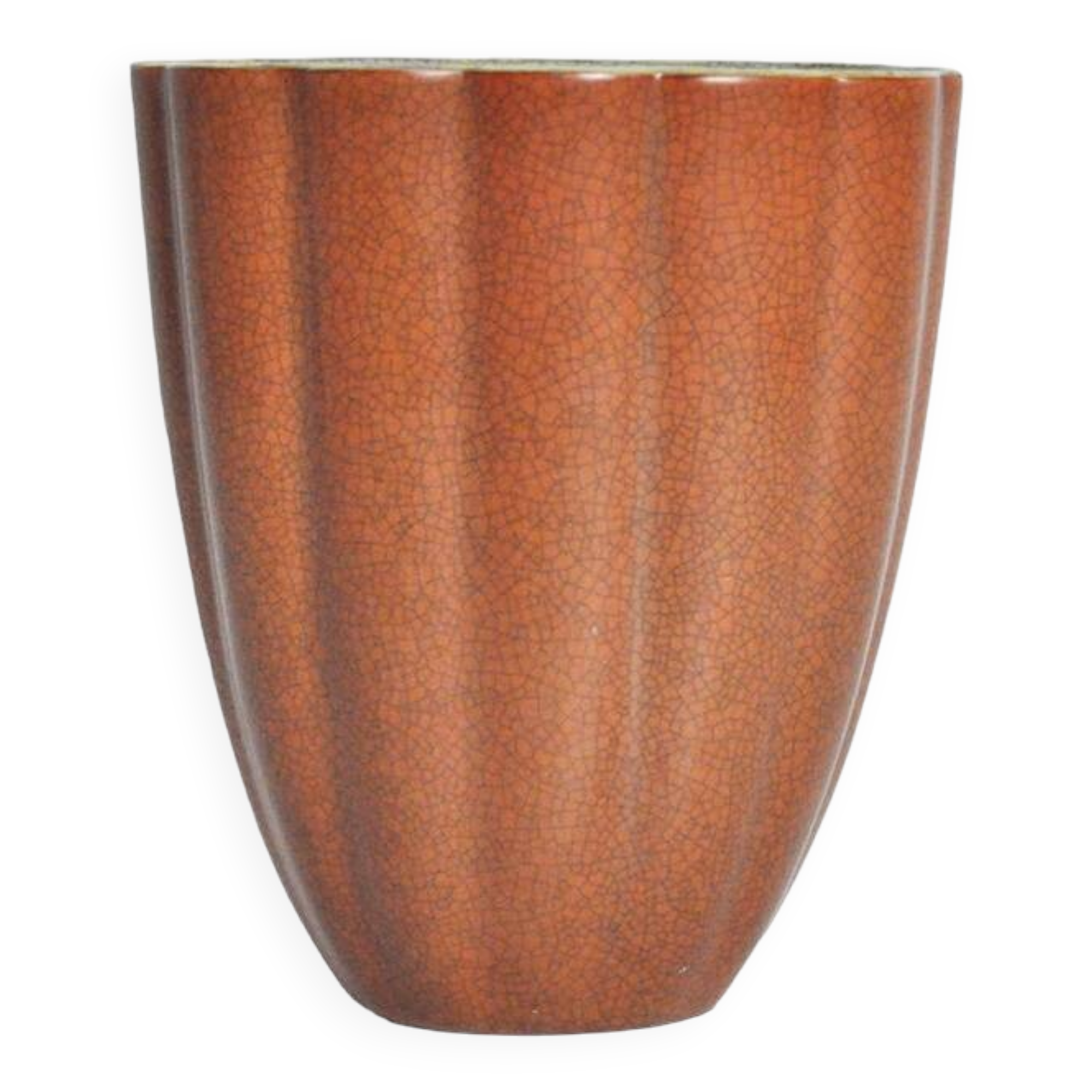 Crackle glaze porcelain vase, gold and orange-brown on grey, Denmark 1930s