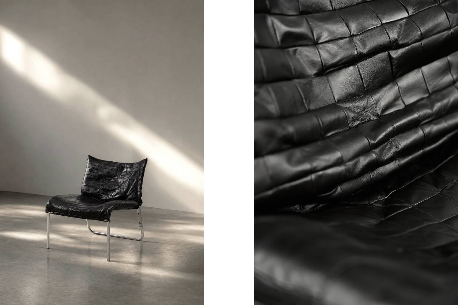 Chaises longues en cuir noir patchwork suédoises modernes du milieu du siècle d'IKEA