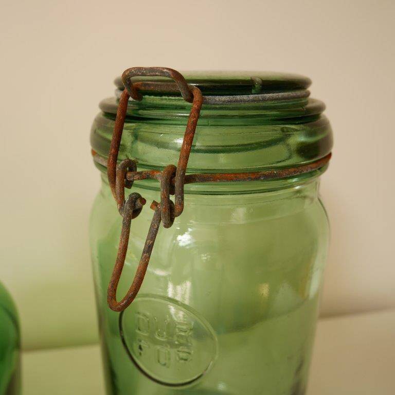 Set of demijohn and green Durfor preserves