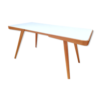 Table basse en bois, bureau enfants plateau en verre, interier praha, 1960, Tchécoslovaquie