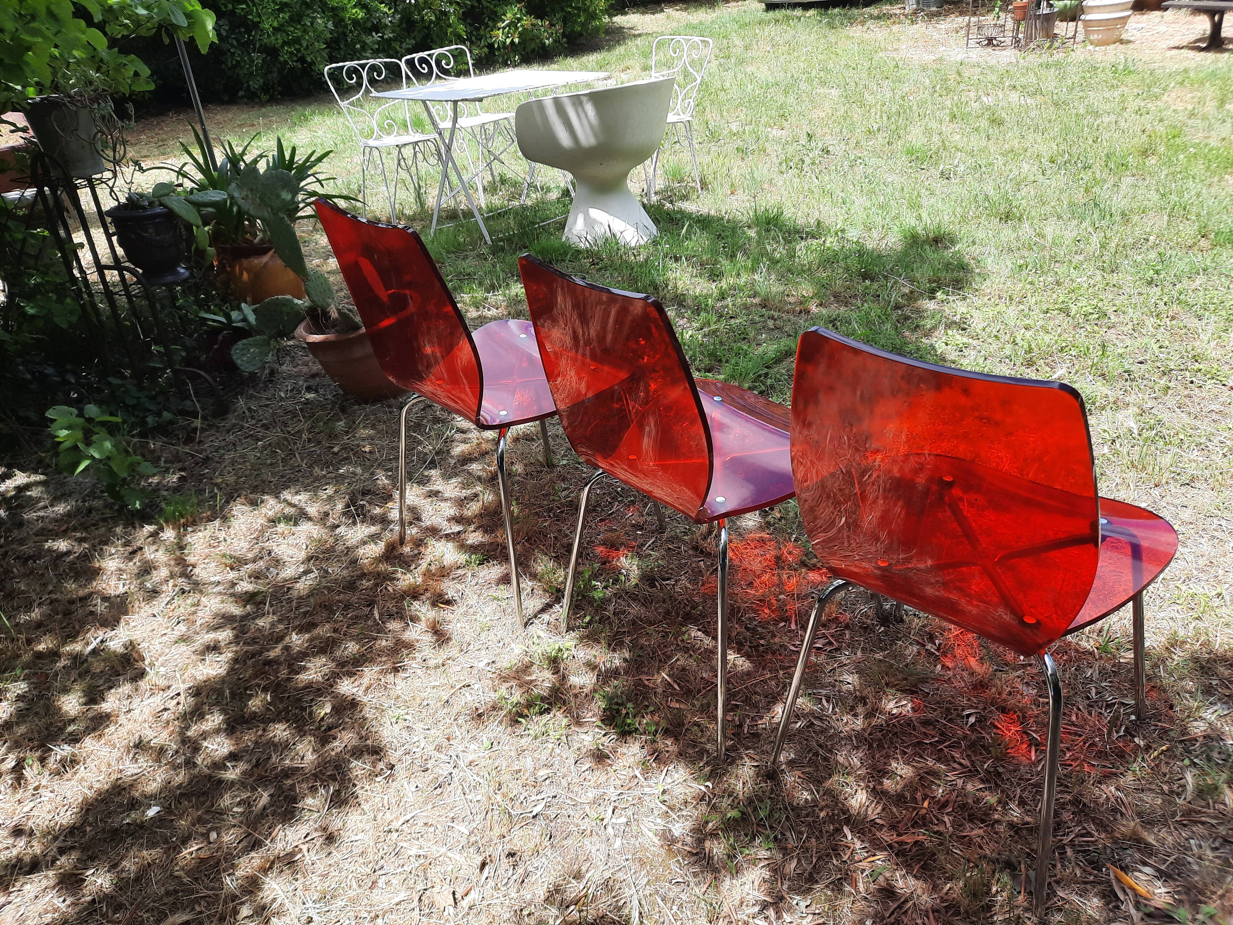 set of 3 vintage plexiglass chairs