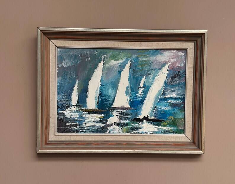 Original Swedish Oil on Panel – “Sailboats” by Bertil Thorell,  Signed