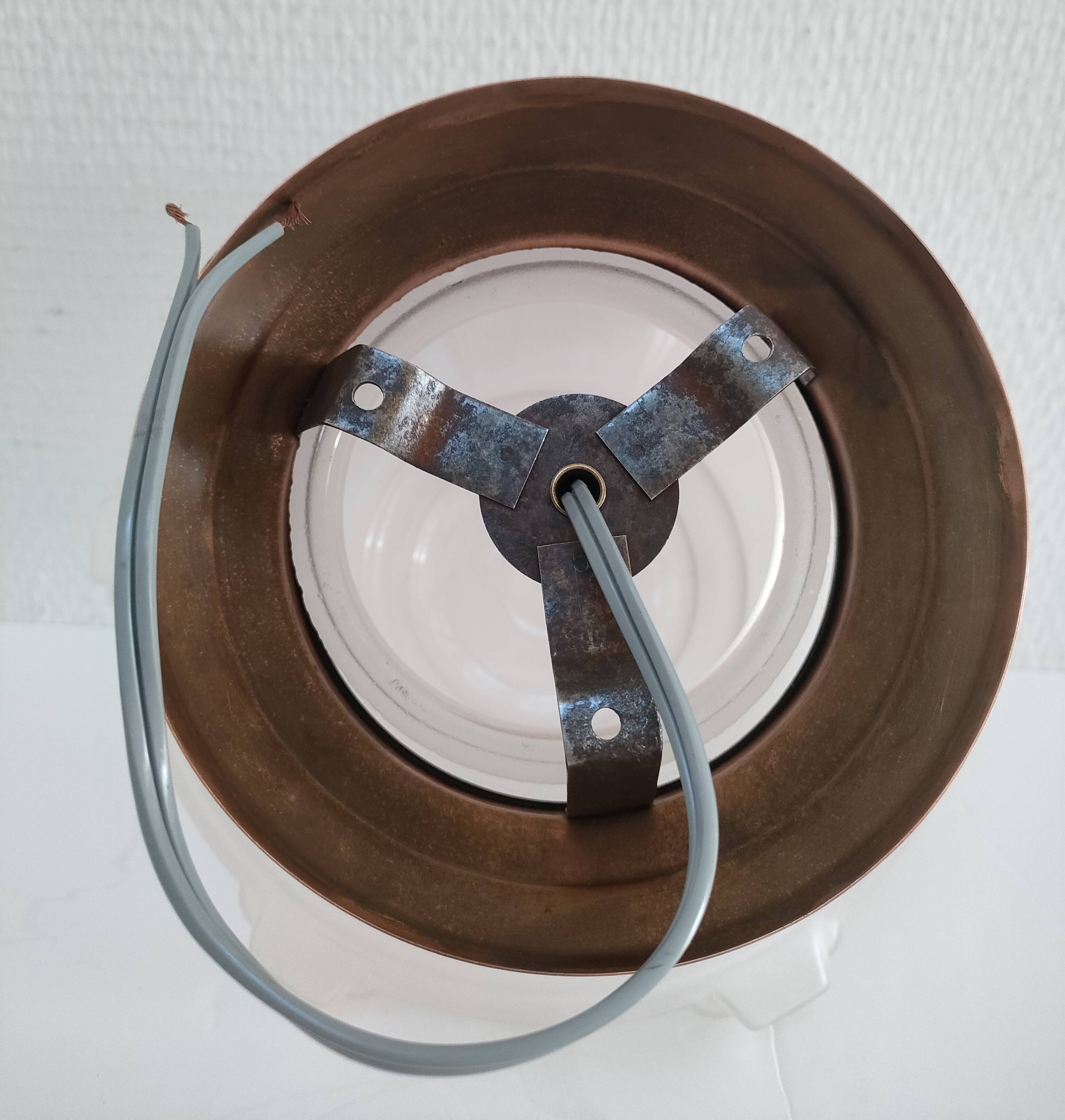 Plafonnier verre et cuivre Art Déco