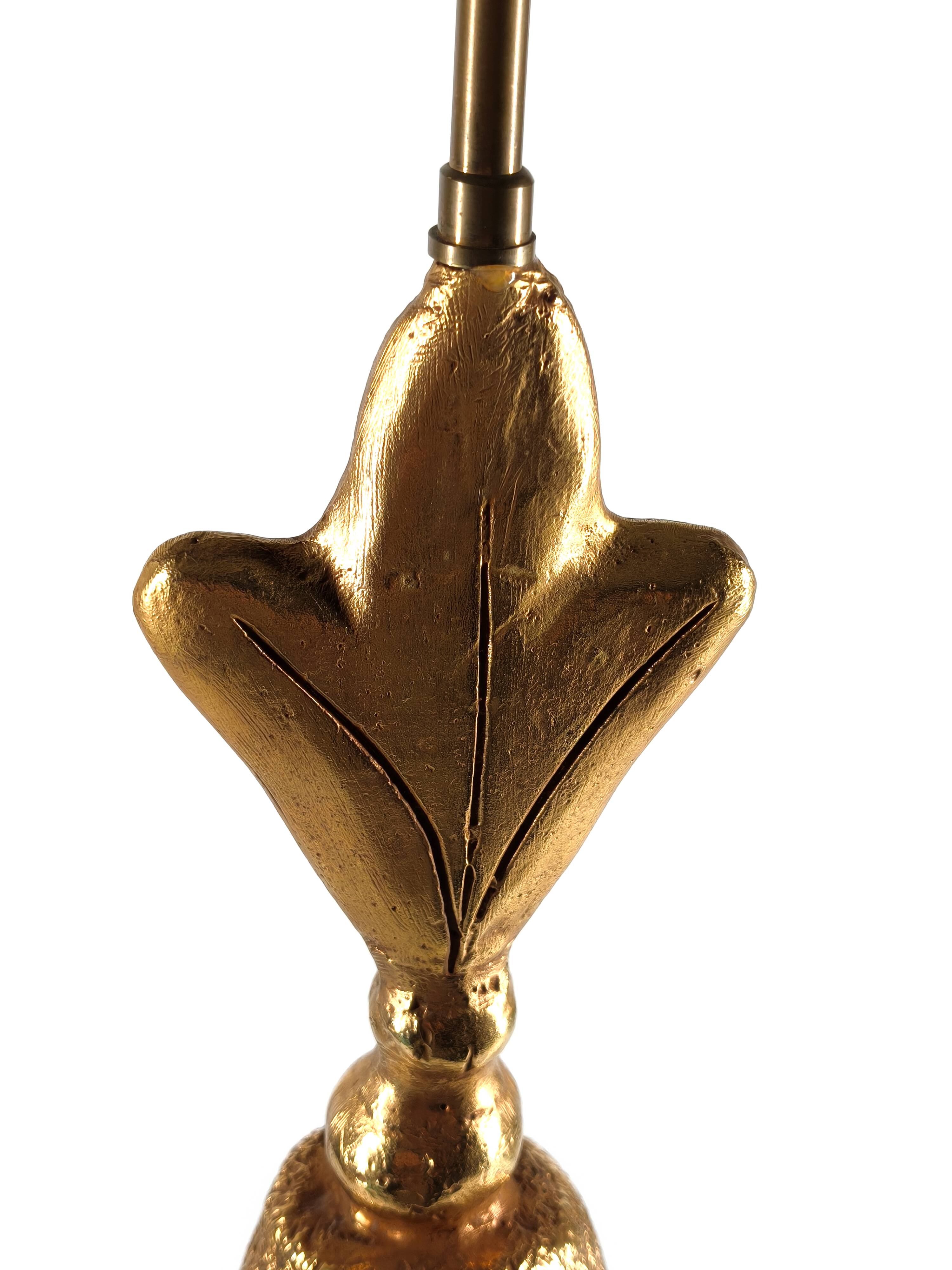 Vintage lamp base signed Pierre Casenove, gilded bronze, glass, 1970s.