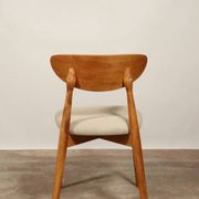 Chaise de table scandinave tissu beige bois naturel style minimaliste design ethnique personnalisation possible