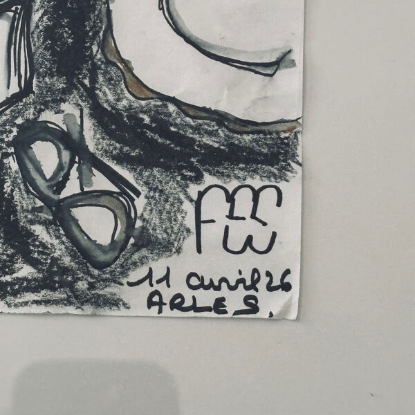 Tableau nature morte encre et pastel gras