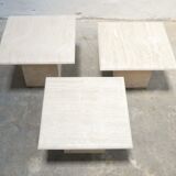 Series of 3 vintage coffee tables in travertine