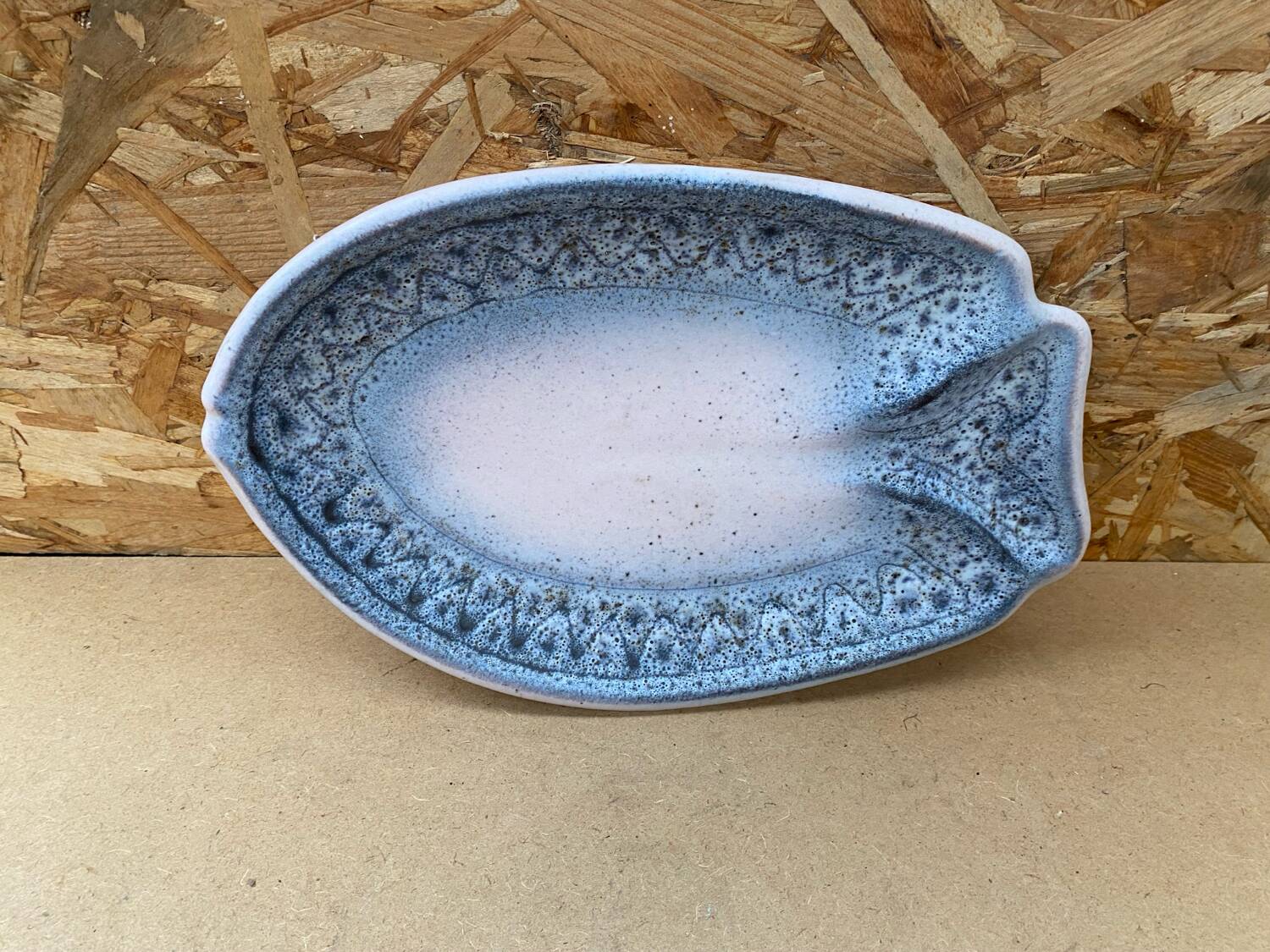 Old vallauris dish by jean austruy fish shape ceramic blue gray #b654