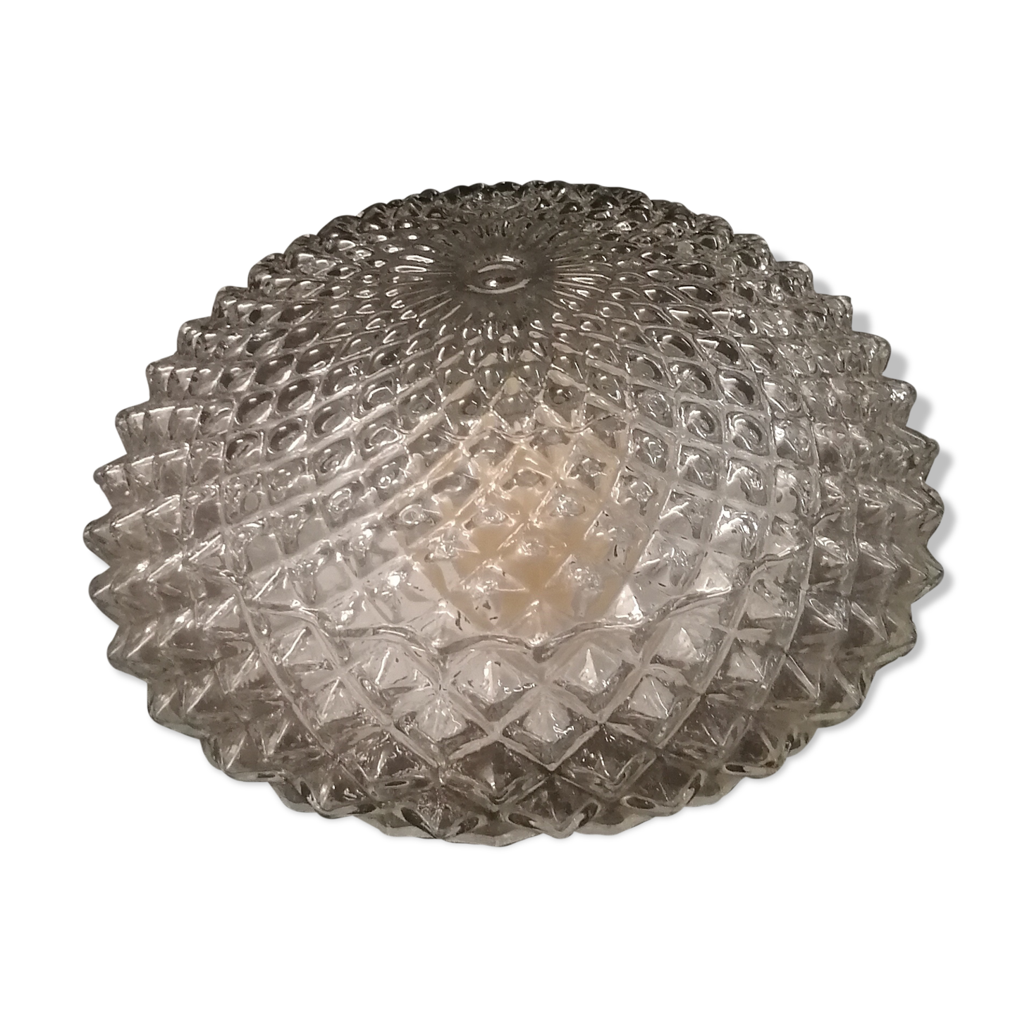 Old ceiling light - Globe glass molded effect tip of diamonds - 70s