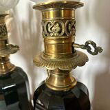 Pair of Napoleon III bronze and glass lamps