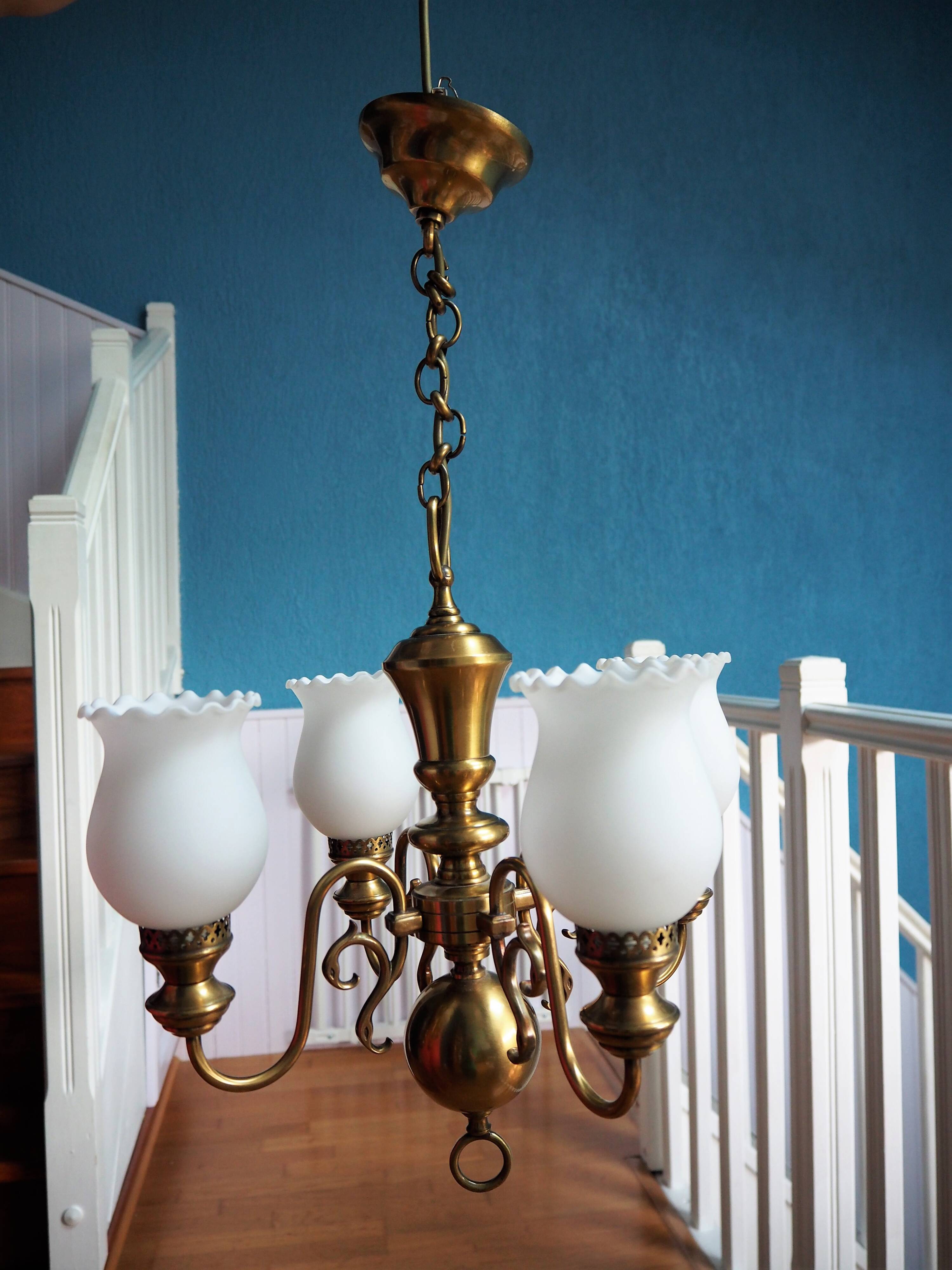 Brass glass chandelier