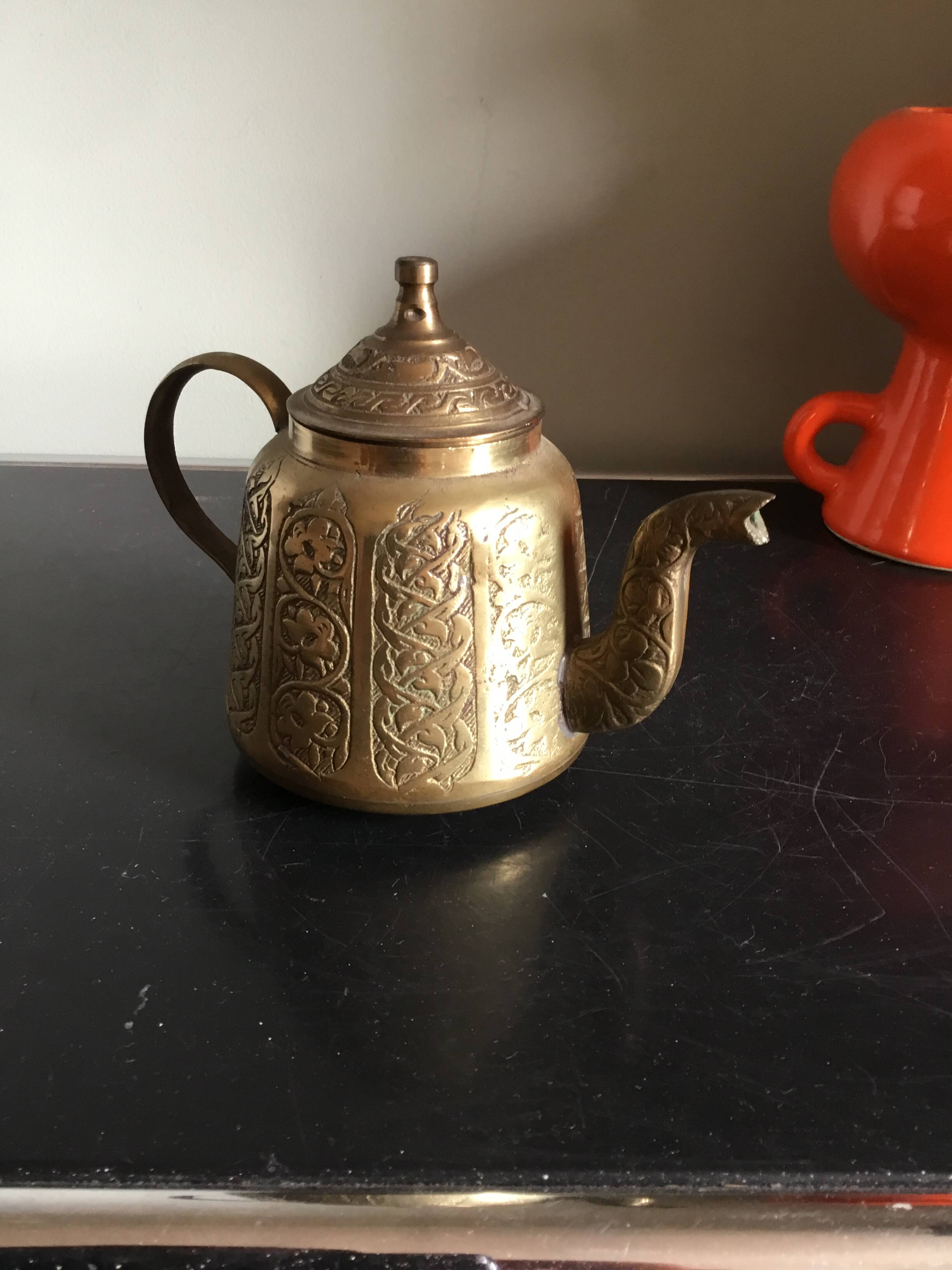 Golden Turkish bronze oriental teapot